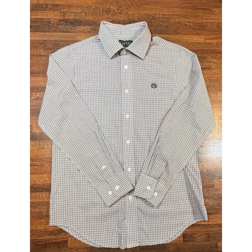 Vintage boys LRL Ralph Lauren button up plaid oxford size 14. LRL pocket logo